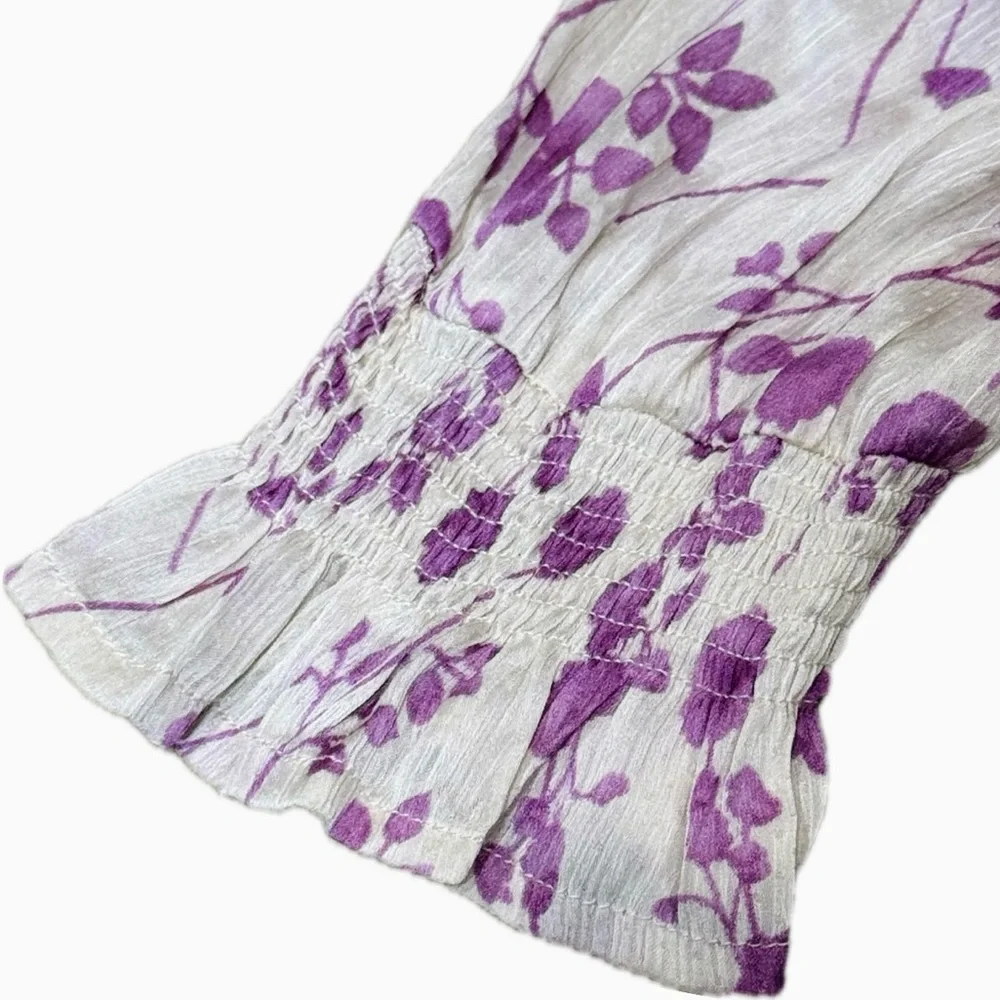 👗🌸 BISHOP + YOUNG Floral Wrap Midi Dress Lavender Ivory Long Sleeve l Sz M - Picture 7 of 9